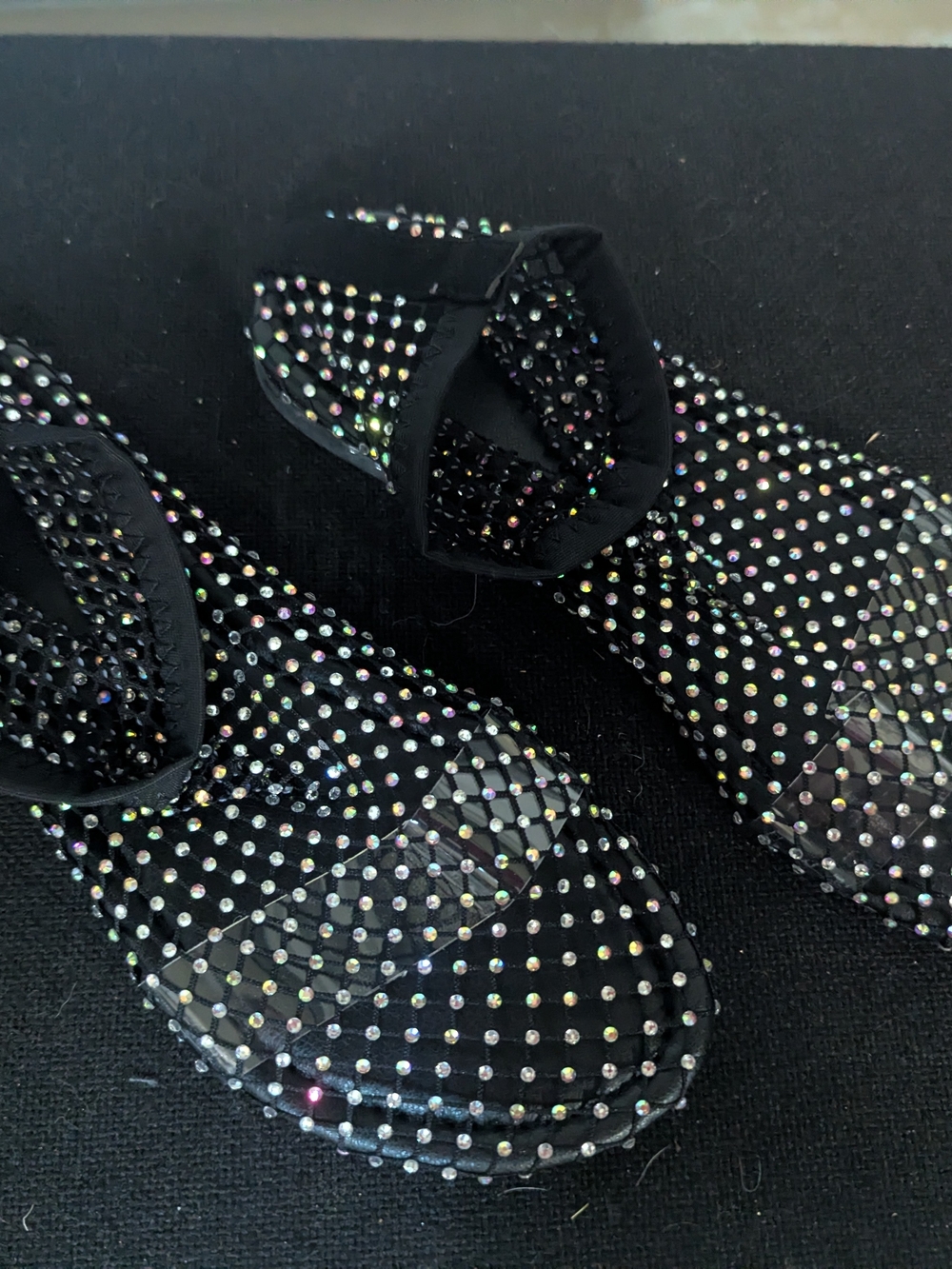 Black Crystal Mesh Women's Slip-On Shoes